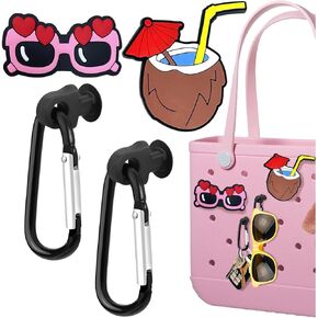 4Pcs Bogg Bag Accessories Charms, Insert Carabiner Key Chain Hooks with Coconut and Sunflower Charms Compatible for Rubber Beach Tote Bag Accessory