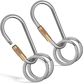 Locking Carabiner Keychain, FEGVE Titanium Small Carabiner Clip with 2pcs/1 inch/25mm Titanium Key Ring, Lightweight and Durable