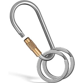 Locking Carabiner Keychain, FEGVE Titanium Small Carabiner Clip with 2pcs/1 inch/25mm Titanium Key Ring, Lightweight and Durable