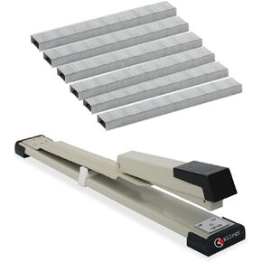 Long Reach Stapler - 20 Sheets Capacity, 210 Staples Capacity - Adjustable up to 12" - Perfect for Binding Books, pamphlets, brochures and Stapling (Bundle - Stapler with 5000 Staples)