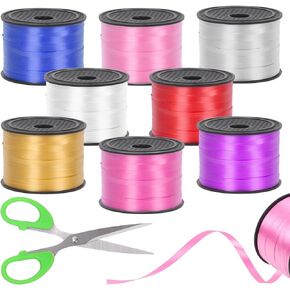 9Pcs Wide Curling Ribbon Set, 800 Yards Total Assorted Colors Wrapping Curling Ribbon, Crimped Balloon Ribbon String Ideal for Gift Box Wrapping, Party Birthday Decorations, Christmas Decor