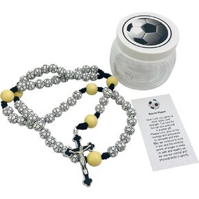 Westmon Works Soccer Rosary Deluxe Set Sports Ball Beads with Holy Card in a Protective Jar