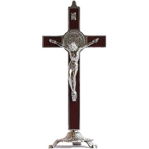 Calculs Metal & Wood Crucifix Table Cross - Catholic Table Cross With Stand For Prayers Home Decor 8"