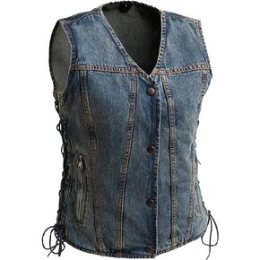 First Mfg Co - Tiff - Women's Motorcycle Biker Riding Twill, Denim Vest