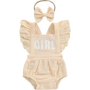 Cute Baby Girl Clothes Linen Baby Clothes Bubble Romper Letter Print Ruffle+Headband Set Newborn Summer Clothes