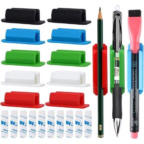 10 Pack Adhesive Silicone Pencil Holders - Desk & Wall Pen Organizer with 10 Extra 3M Pads Pen Holder, Perfect for Office, Classroom, Clipboard, and Back to School Supplies