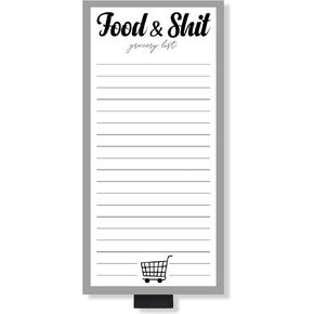 Food Shit Grocery List Magnet Notepad with Pen Holder for Fridge, Groceries and Shit Funny Tear Off Memo Note for Refrigerator, 3.5 x 7.5 inches, 100 Sheets