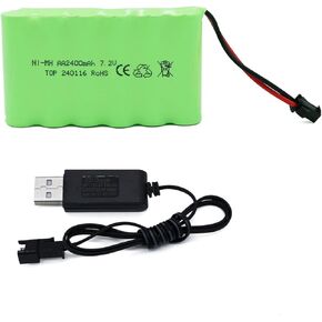 9.6V 2400mAh NiMH Battery - RC Car Rechargeable Battery AA with Tamiya KET-2P Plug and USB Charge Cable for RC Car Spare Part RC Tank Boat Batteries