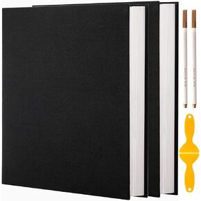 2Pcs Photo Album Self Adhesive 80 Pages Linen Scrapbook DIY Album fit 3x5 4x6 5x7 6x8 8x10 8.5x11 11x10.6 Inch Pictures Magnetic Scrapbook with A Metallic Pen and DIY Accessories
