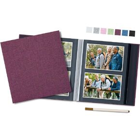 Vienrose Photo Album Self Adhesive Linen Scrapbook Album for 4x6 Pictrue DIY 40 Black Inner Pages Memory Book with A Metallic Pen, 9.84" X 9.06" Pink