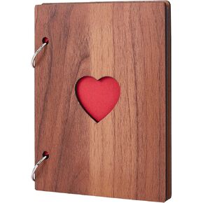 GORGECRAFT 6 "x 4" مجموعة ألبوم صور صغيرة غطاء خشبي على شكل قلب ألبومات صور مجوفة تحتوي على 16 قطعة من الورق ومشبكين حلقيين لكتاب قصاصات الأوراق السائبة كتاب فارغ لذاكرة التخرج هدية عيد ميلاد