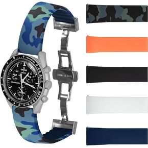 Rubber Watch Strap with Butterfly Clasp – Cut to Size Quick Release Watch Band – Available in 20mm and 22mm compatible with Omega, Swatch, Moonswatch, Rolex, Seiko, Tudor, Longines and Smart Watches
