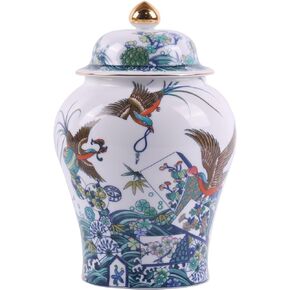 Chinese Ginger Jar with Lid Antique Style,Home Decorative Retro Blue and White Porcelain Flowers Ceramic Covered Jar Vase,Traditional China Ming and Qing Style (Health Jar[Blue])