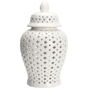 Kichvoe Ceramic Ginger Jar with Lid Decorative Flower Vase Pierced Porcelain Temple Jar Modern Hollow Out Ginger Jar Garlic Keeper Storage Canister for Home Office XS