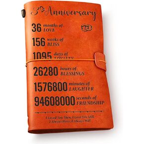 3 Year Anniversary Notebook for Him Her Leather - Romantic 3rd Anniversary Leather Journal Notebook Engraved Vintage Travel Journal Embossed Writing Journal Gift for Christmas