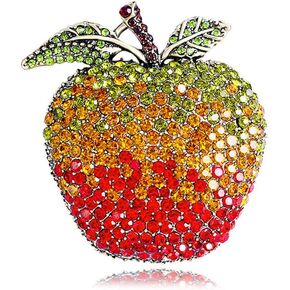 Rhinestone Apple Brooch Pin for Women Girls Fashion Large Crystal Fruit Christmas Eve School Graduation Statement Brooches Lapel Pins Cute Dress Accessories Xmas Festival Ornament Jewelry Gift Daughter Teacher Student