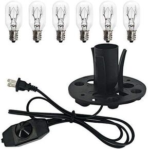 Himalayan Salt Lamp Cord (6ft) with Dimmer Switch,Original Replacement Cord with Base Assembly(3.34 Inches) and 6 Piece 25 Watt E12 Bulbs for Salt Rock Lamp,UL Listed