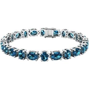 Dazzlingrock Collection Oval Genuine Blue Topaz Ladies Tennis Bracelet, Sterling Silver