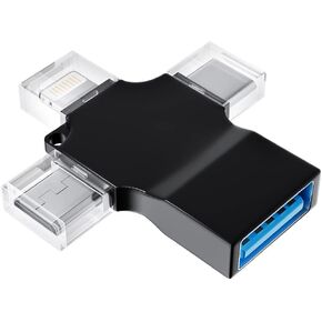 USB OTG Adapter USB-A Female to Type C Micro Lightning Male Accessories Camera Card Reader Mouse Keyboard Flash Drive Android Thunderbolt Compatible for Apple iPhone 13 12 11 Pro Max 8 Ipad LG
