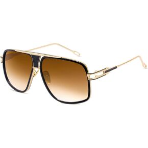 Tskestvy Oversized 70s Aviator Sunglasses for Men Disco Sun Glasses Cool Designer Tinted Shades Gold Alloy Frame