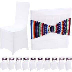 Buryeah 40 Pack Mexican Chair Sashes and Cover Set Fiesta Spandex Chair Slipcovers Mexico Chair Sashes Bands with Buckle for Cinco De Mayo Decoration Wedding Birthday Party(Colorful, 20 Sets)