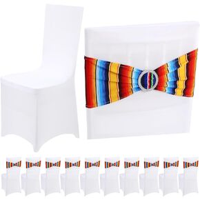 Buryeah 40 Pack Mexican Chair Sashes and Cover Set Fiesta Spandex Chair Slipcovers Mexico Chair Sashes Bands with Buckle for Cinco De Mayo Decoration Wedding Birthday Party(Colorful, 20 Sets)