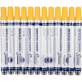 12 Pc Set Yellow Brockmark Slimline Industrial Paint Markers Opaque Gloss Pen Metal Wood Plastic Glass for Auto Construction Arts Home