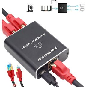 Ethernet Splitter 1 to 2,Gigabit Ethernet Splitter 1000Mbps High Speed with Cat8 Ethernet Cable 1.5ft,LAN RJ45 Splitter with USB Power Cable for Cat5/6/7/8 Cable[2 Devices Simultaneously Networking]