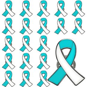 25/50/100/200pcs Teal and White Ribbon pin Cervical Cancer Awareness brooch Pins badge bulk