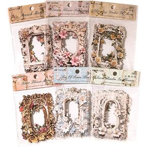 60 Sheets Retro Background Decorative Paper Scrapbook Paper,Relief Flower Lace Frame Vintage Paper Embossed Floral Window Frame Collage Paper Scrapbooking Paper For DIY Junk Journal Scrapbook Supplies