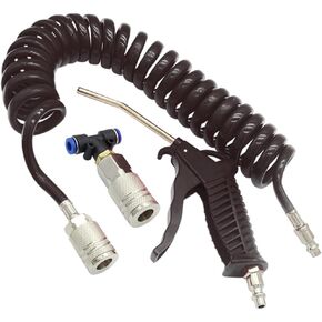 Air Blow Gun kit with 8mm OD 16ft Long PU Coil Air Hose Air Duster Blow Gun Kit (Black)