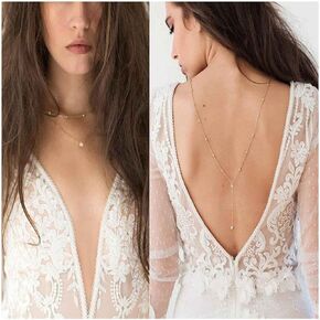 Boho Crystal Back Chain Necklace Rhinestone Backdrop Necklace Gold Cz Bridal Back Drop Chain Summer Beach Body Chain Body Jewelry for Women and Girls Gifts