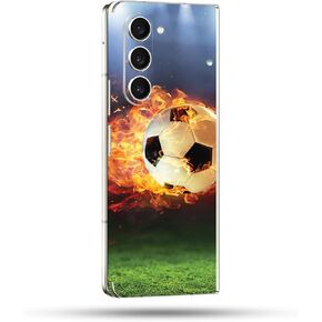 MightySkins Skin Compatible with Samsung Galaxy Z Fold 5 Full Wrap - Flaming Soccer Ball | Protective, Durable, and Unique Vinyl Decal wrap Cover | Easy to Apply & Change Styles | Made in The USA