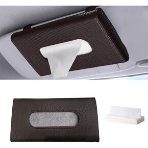 Car Tissue Holder, Car Napkin Holder, Premium PU Leather Car Kleenex Holder with Tissue Refill, Convenient Access Tissues Sun Visor Tissue Box Car Accessories Universal for Most Car (Black)