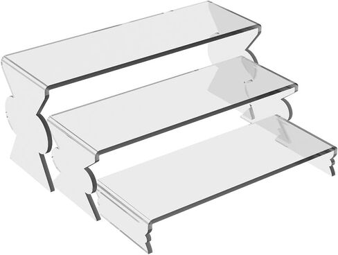 3 Step 12" Large Acrylic Display Risers Sturdy Clear Display Shelves Stands For Displaying Organizing Cupcakes Perfumes Cosmetics Figures Image Jewelry Collectibles (12 inch-1套) in Saudi Arabia