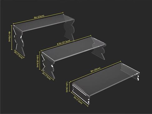 3 Step 12" Large Acrylic Display Risers Sturdy Clear Display Shelves Stands For Displaying Organizing Cupcakes Perfumes Cosmetics Figures Image Jewelry Collectibles (12 inch-1套) in Saudi Arabia