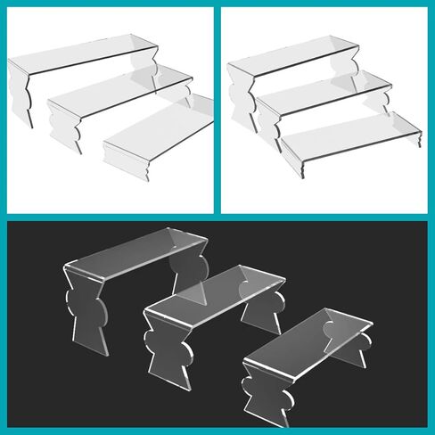 3 Step 12" Large Acrylic Display Risers Sturdy Clear Display Shelves Stands For Displaying Organizing Cupcakes Perfumes Cosmetics Figures Image Jewelry Collectibles (12 inch-1套) in Saudi Arabia