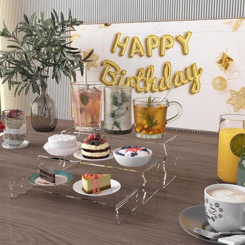 3 Step 12" Large Acrylic Display Risers Sturdy Clear Display Shelves Stands For Displaying Organizing Cupcakes Perfumes Cosmetics Figures Image Jewelry Collectibles (12 inch-1套) in Saudi Arabia