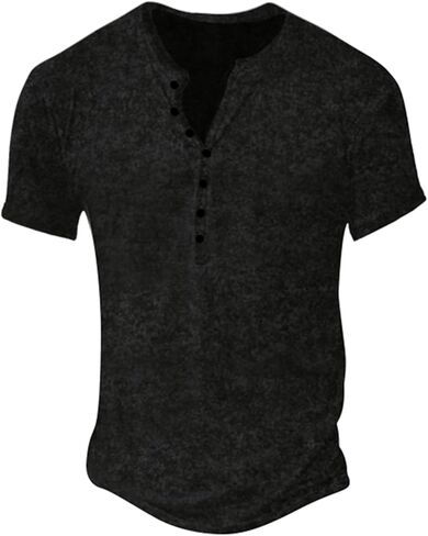 Retro Henley Shirts for Men Short Sleeve Distressed Casual Button Slim Fit Tee Shirts in Kuwait