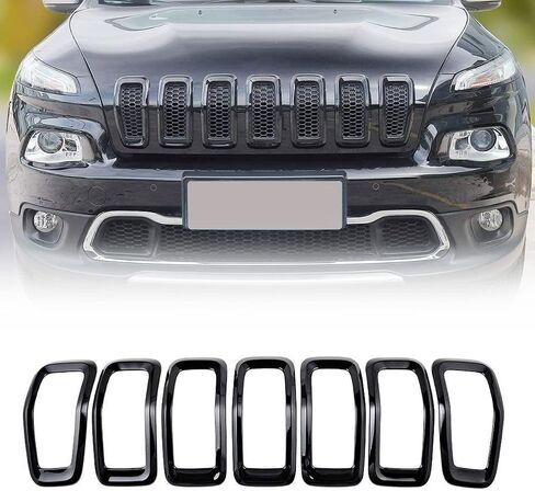 Fit 2014-2018 Jeep Cherokee 7pcs Black ABS Front Grille Inserts Grill Frame Trim in Saudi Arabia
