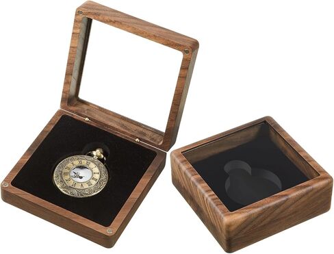 2 Pcs Wooden Pocket Watch Display Case Walnut Wood Single Watch Gift Box with Clear Acrylic Window Display Storage Organizer for Men Women Jewelry Bangle Protect in Saudi Arabia