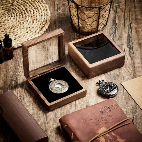 2 Pcs Wooden Pocket Watch Display Case Walnut Wood Single Watch Gift Box with Clear Acrylic Window Display Storage Organizer for Men Women Jewelry Bangle Protect in Saudi Arabia