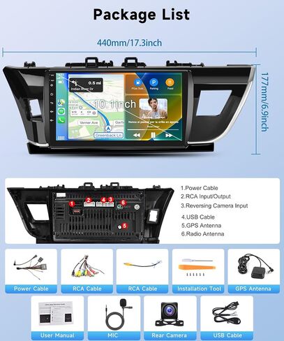 【8Core 6+128G】 لسيارة Toyota Corolla 2013-2017 ستيريو سيارة Android مع Carplay اللاسلكي Android Auto، 10.1 بوصة HD 1280 * 720P IPS شاشة لمس راديو GPS WiFi DSP صوت بلوتوث 5.0 SWC كاميرا احتياطية in Saudi Arabia