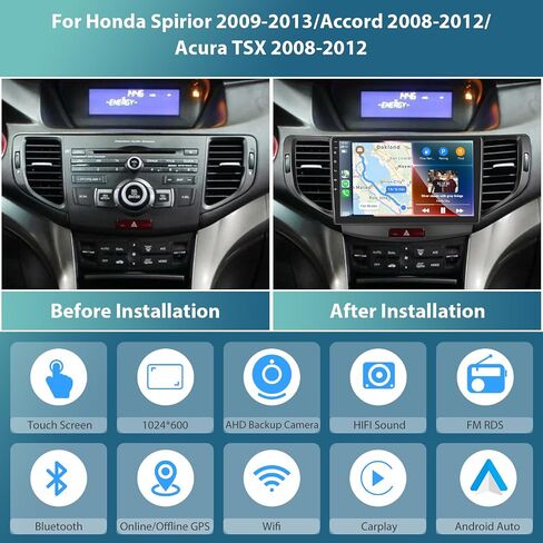 Android Stereo for Honda Spirior Accord 8 for Acura TSX 2008 2009-2012 Support Wireless Carplay/Android Auto, 9" Touchscreen GPS Navigation Bluetooth USB WiFi FM/RDS Radio Receiver AHD Backup Camera in Saudi Arabia