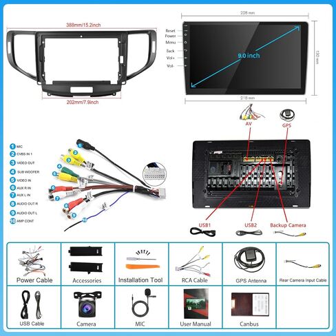 Android Stereo for Honda Spirior Accord 8 for Acura TSX 2008 2009-2012 Support Wireless Carplay/Android Auto, 9" Touchscreen GPS Navigation Bluetooth USB WiFi FM/RDS Radio Receiver AHD Backup Camera in Saudi Arabia