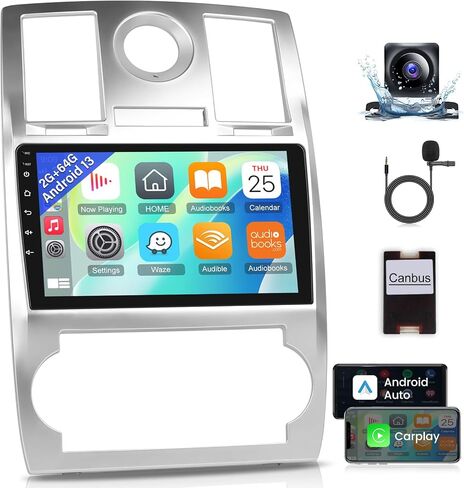 [2+64G] لسيارة Chrysler 300C 300 2004-2011 Android 13 ستيريو - تشغيل لاسلكي وAndroid Auto - راديو سيارة بشاشة لمس عالية الدقة 9 بوصة - صوت EQ، وصلة مرآة، ملاحة GPS، واي فاي، SWC + كاميرا احتياطية AHD in Saudi Arabia