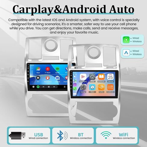 [2+64G] لسيارة Chrysler 300C 300 2004-2011 Android 13 ستيريو - تشغيل لاسلكي وAndroid Auto - راديو سيارة بشاشة لمس عالية الدقة 9 بوصة - صوت EQ، وصلة مرآة، ملاحة GPS، واي فاي، SWC + كاميرا احتياطية AHD in Saudi Arabia