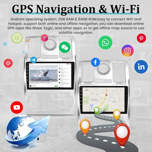 [2+64G] لسيارة Chrysler 300C 300 2004-2011 Android 13 ستيريو - تشغيل لاسلكي وAndroid Auto - راديو سيارة بشاشة لمس عالية الدقة 9 بوصة - صوت EQ، وصلة مرآة، ملاحة GPS، واي فاي، SWC + كاميرا احتياطية AHD in Saudi Arabia
