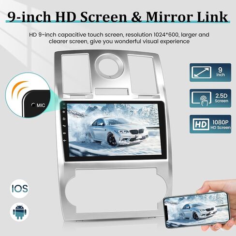 [2+64G] لسيارة Chrysler 300C 300 2004-2011 Android 13 ستيريو - تشغيل لاسلكي وAndroid Auto - راديو سيارة بشاشة لمس عالية الدقة 9 بوصة - صوت EQ، وصلة مرآة، ملاحة GPS، واي فاي، SWC + كاميرا احتياطية AHD in Saudi Arabia