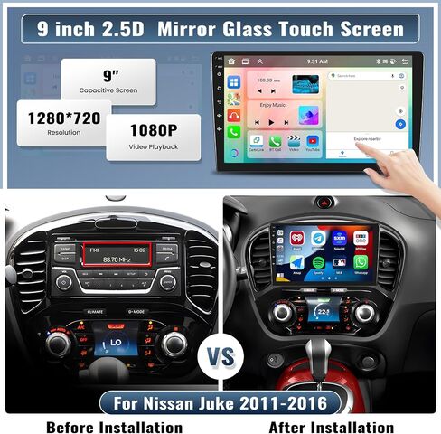 UNITOPSCI 4G+64G 8 Core for Nissan Juke 2011-2016 Radio Android 13 Car Stereo Wireless CarPlay Android Auto GPS 9"Touchscreen Bluetooth Mirror Link 32-Band EQ DSP WiFi FM/RDS SWC+Backup Camera Mic in Saudi Arabia